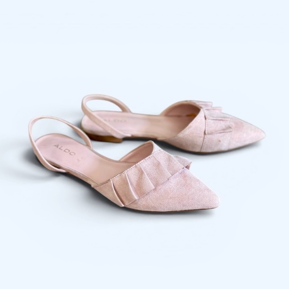ALDO Ruffle Detail d’Orsay Slingback Flats, Pointed Toe Blush Pink Suede sz. 6 - Picture 3 of 17